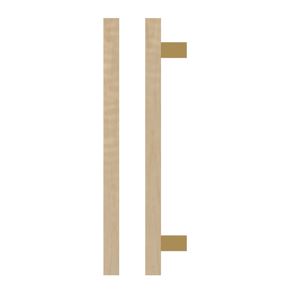 Single T06-25 Timber Entrance Pull Handle, American White Oak, CTC600mm, H800mm x 25mm x 25mm x Projection 70mm, Coated in Hard Wax (accentuates rich colours) in White Oak / Satin Anodised Brass