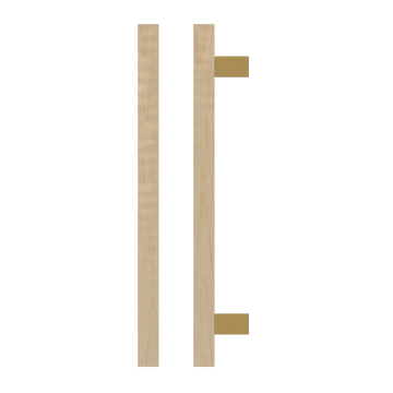 Single T06-25 Timber Entrance Pull Handle, American White Oak, CTC600mm, H800mm x 25mm x 25mm x Projection 70mm, Coated in Hard Wax (accentuates rich colours) in White Oak / Satin Anodised Brass