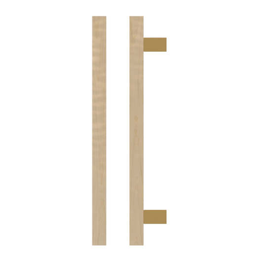 Single T06-25 Timber Entrance Pull Handle, American White Oak, CTC600mm, H800mm x 25mm x 25mm x Projection 70mm, Coated in Hard Wax (accentuates rich colours) in White Oak / Satin Anodised Brass
