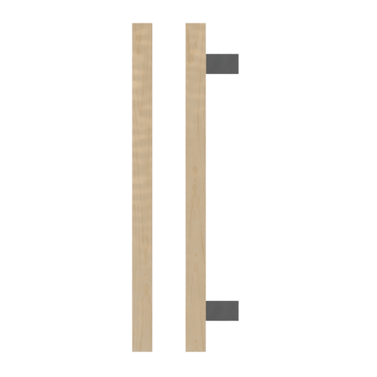 Single T06-25 Timber Entrance Pull Handle, American White Oak, CTC600mm, H800mm x 25mm x 25mm x Projection 70mm, in Raw Timber (ready to stain or paint) in White Oak / Satin Anodised Nickel