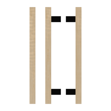 Pair T06-25 Timber Entrance Pull Handle, American White Oak, Back to Back Pair, CTC600mm, H800mm x 25mm x 25mm x Projection 70mm, in Raw Timber (ready to stain or paint) in White Oak / Satin Anodised Gun Metal