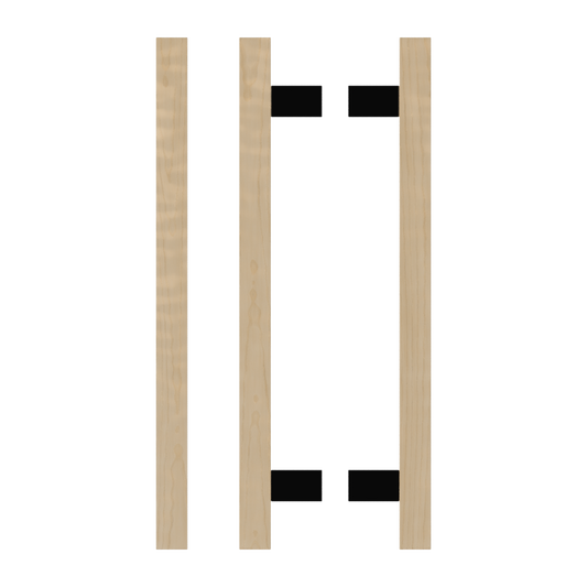 Pair T06-25 Timber Entrance Pull Handle, American White Oak, Back to Back Pair, CTC600mm, H800mm x 25mm x 25mm x Projection 70mm, Coated in Hard Wax (accentuates rich colours) in White Oak / Satin Anodised Gun Metal
