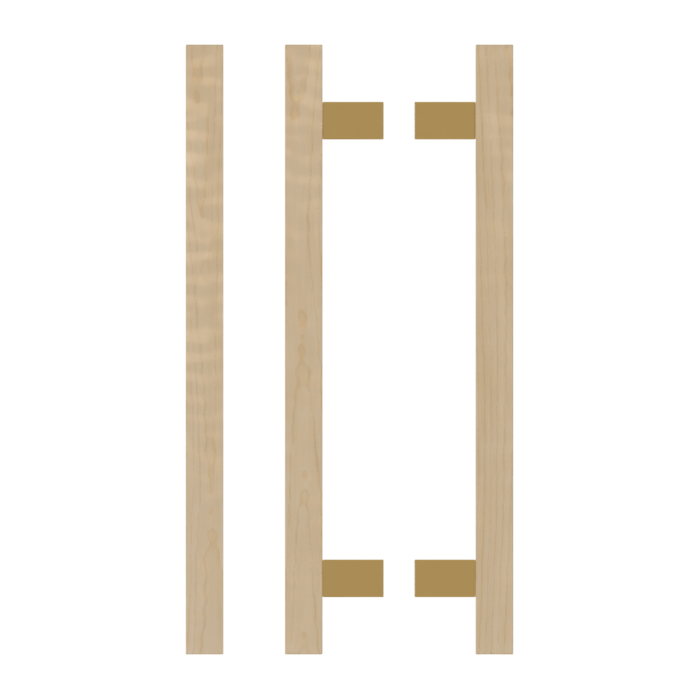 Pair T06-25 Timber Entrance Pull Handle, American White Oak, Back to Back Pair, CTC600mm, H800mm x 25mm x 25mm x Projection 70mm, Coated in Hard Wax (accentuates rich colours) in White Oak / Satin Anodised Brass