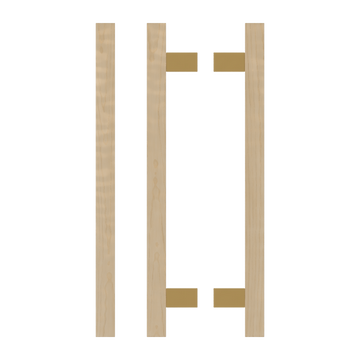 Pair T06-25 Timber Entrance Pull Handle, American White Oak, Back to Back Pair, CTC600mm, H800mm x 25mm x 25mm x Projection 70mm, Coated in Hard Wax (accentuates rich colours) in White Oak / Satin Anodised Brass