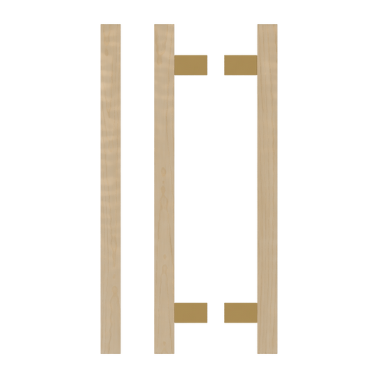 Pair T06-25 Timber Entrance Pull Handle, American White Oak, Back to Back Pair, CTC600mm, H800mm x 25mm x 25mm x Projection 70mm, Coated in Hard Wax (accentuates rich colours) in White Oak / Satin Anodised Brass