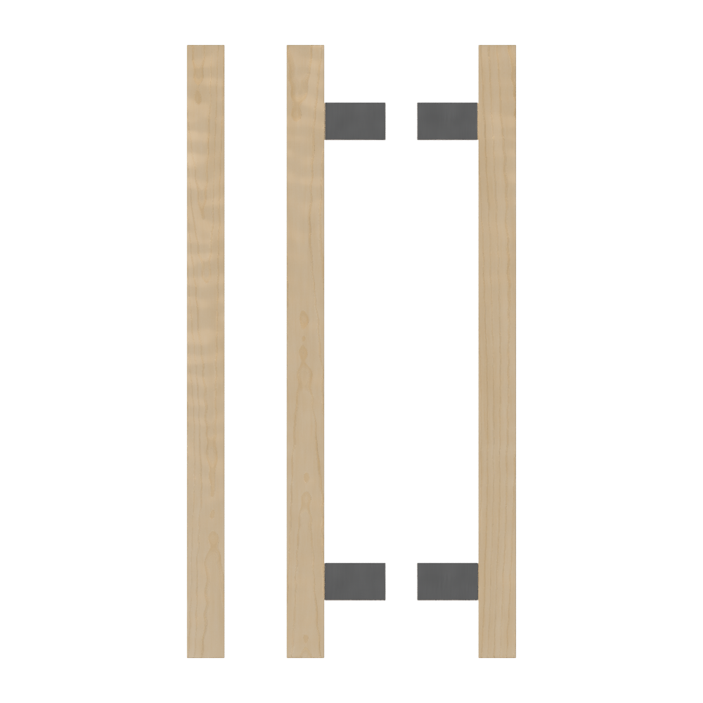 Pair T06-25 Timber Entrance Pull Handle, American White Oak, Back to Back Pair, CTC600mm, H800mm x 25mm x 25mm x Projection 70mm, Coated in Hard Wax (accentuates rich colours) in White Oak / Satin Anodised Nickel