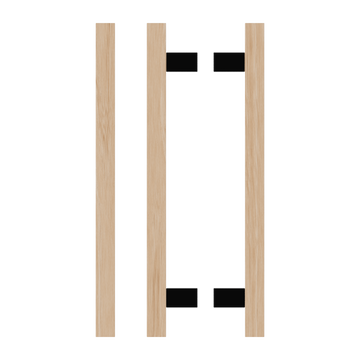 Pair T06-25 Timber Entrance Pull Handle, Victorian Ash, Back to Back Pair, CTC600mm, H800mm x 25mm x 25mm x Projection 70mm, in Raw Timber (ready to stain or paint) in Victorian Ash / Satin Anodised Gun Metal