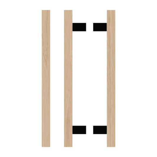 Pair T06-25 Timber Entrance Pull Handle, Victorian Ash, Back to Back Pair, CTC600mm, H800mm x 25mm x 25mm x Projection 70mm, Coated in Hard Wax (accentuates rich colours) in Victorian Ash / Satin Anodised Gun Metal