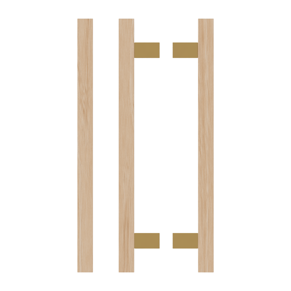 Pair T06-25 Timber Entrance Pull Handle, Victorian Ash, Back to Back Pair, CTC600mm, H800mm x 25mm x 25mm x Projection 70mm, Coated in Hard Wax (accentuates rich colours) in Victorian Ash / Satin Anodised Brass