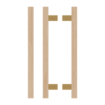 Pair T06-25 Timber Entrance Pull Handle, Victorian Ash, Back to Back Pair, CTC600mm, H800mm x 25mm x 25mm x Projection 70mm, Coated in Hard Wax (accentuates rich colours) in Victorian Ash / Satin Anodised Brass