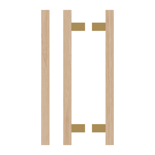 Pair T06-25 Timber Entrance Pull Handle, Victorian Ash, Back to Back Pair, CTC600mm, H800mm x 25mm x 25mm x Projection 70mm, Coated in Hard Wax (accentuates rich colours) in Victorian Ash / Satin Anodised Brass