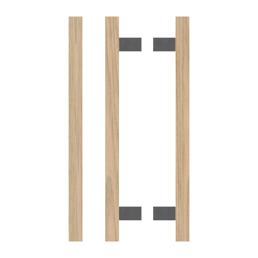 Pair T06-25 Timber Entrance Pull Handle, Victorian Ash, Back to Back Pair, CTC600mm, H800mm x 25mm x 25mm x Projection 70mm, Coated in Hard Wax (accentuates rich colours) in Victorian Ash / Satin Anodised Nickel
