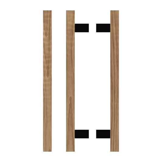 Pair T06-25 Timber Entrance Pull Handle, American Walnut, Back to Back Pair, CTC600mm, H800mm x 25mm x 25mm x Projection 70mm, Coated in Hard Wax (accentuates rich colours) in Black Walnut / Satin Anodised Gun Metal