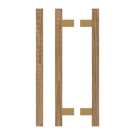 Pair T06-25 Timber Entrance Pull Handle, American Walnut, Back to Back Pair, CTC600mm, H800mm x 25mm x 25mm x Projection 70mm, in Raw Timber (ready to stain or paint) in Black Walnut / Satin Anodised Brass