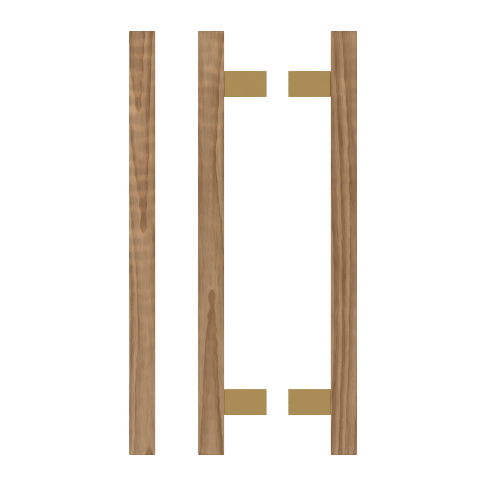 Pair T06-25 Timber Entrance Pull Handle, American Walnut, Back to Back Pair, CTC600mm, H800mm x 25mm x 25mm x Projection 70mm, Coated in Hard Wax (accentuates rich colours) in Black Walnut / Satin Anodised Brass