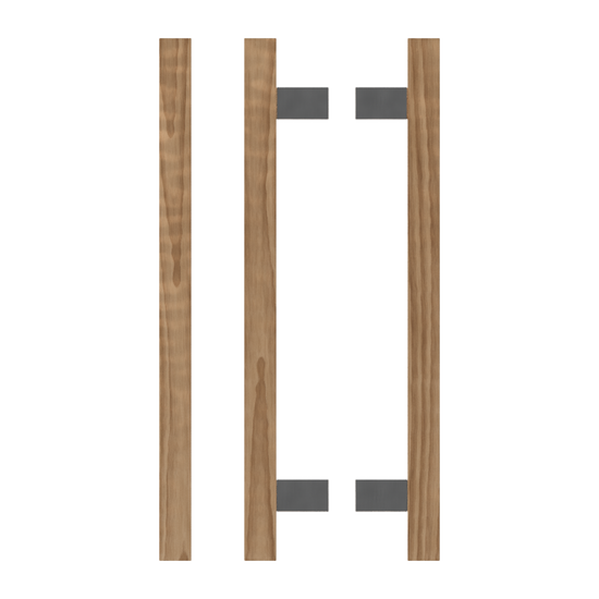Pair T06-25 Timber Entrance Pull Handle, American Walnut, Back to Back Pair, CTC600mm, H800mm x 25mm x 25mm x Projection 70mm, in Raw Timber (ready to stain or paint) in Black Walnut / Satin Anodised Nickel