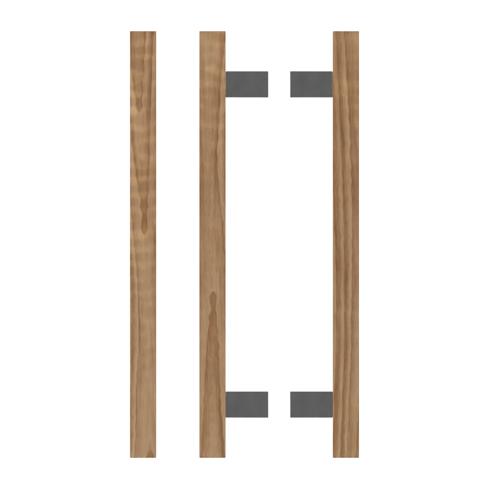 Pair T06-25 Timber Entrance Pull Handle, American Walnut, Back to Back Pair, CTC600mm, H800mm x 25mm x 25mm x Projection 70mm, Coated in Hard Wax (accentuates rich colours) in Black Walnut / Satin Anodised Nickel