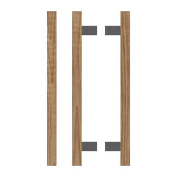 Pair T06-25 Timber Entrance Pull Handle, American Walnut, Back to Back Pair, CTC600mm, H800mm x 25mm x 25mm x Projection 70mm, in Raw Timber (ready to stain or paint) in Black Walnut / Satin Anodised Nickel