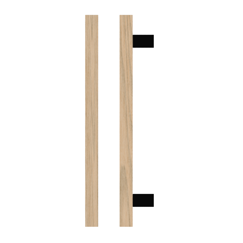 Single T06-25 Timber Entrance Pull Handle, Tasmanian Oak, CTC600mm, H800mm x 25mm x 25mm x Projection 70mm, Coated in Hard Wax (accentuates rich colours) in Tasmanian Oak / Satin Anodised Gun Metal