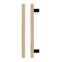 Timber pull handle in Tasmanian Oak by Style Finish Doorware, single T06 model, mounted on a door for a modern look.