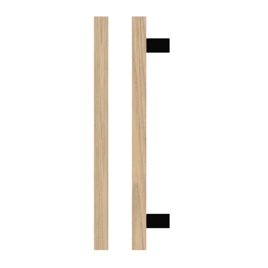 Single T06-25 Timber Entrance Pull Handle, Tasmanian Oak, CTC600mm, H800mm x 25mm x 25mm x Projection 70mm, Coated in Hard Wax (accentuates rich colours) in Tasmanian Oak / Satin Anodised Gun Metal