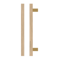 T06 Timber Pull Handle in Tasmanian Oak by Style Finish Doorware, single door handle with natural wood grain finish.