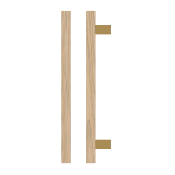 Single T06-25 Timber Entrance Pull Handle, Tasmanian Oak, CTC600mm, H800mm x 25mm x 25mm x Projection 70mm, Coated in Hard Wax (accentuates rich colours) in Tasmanian Oak / Satin Anodised Brass