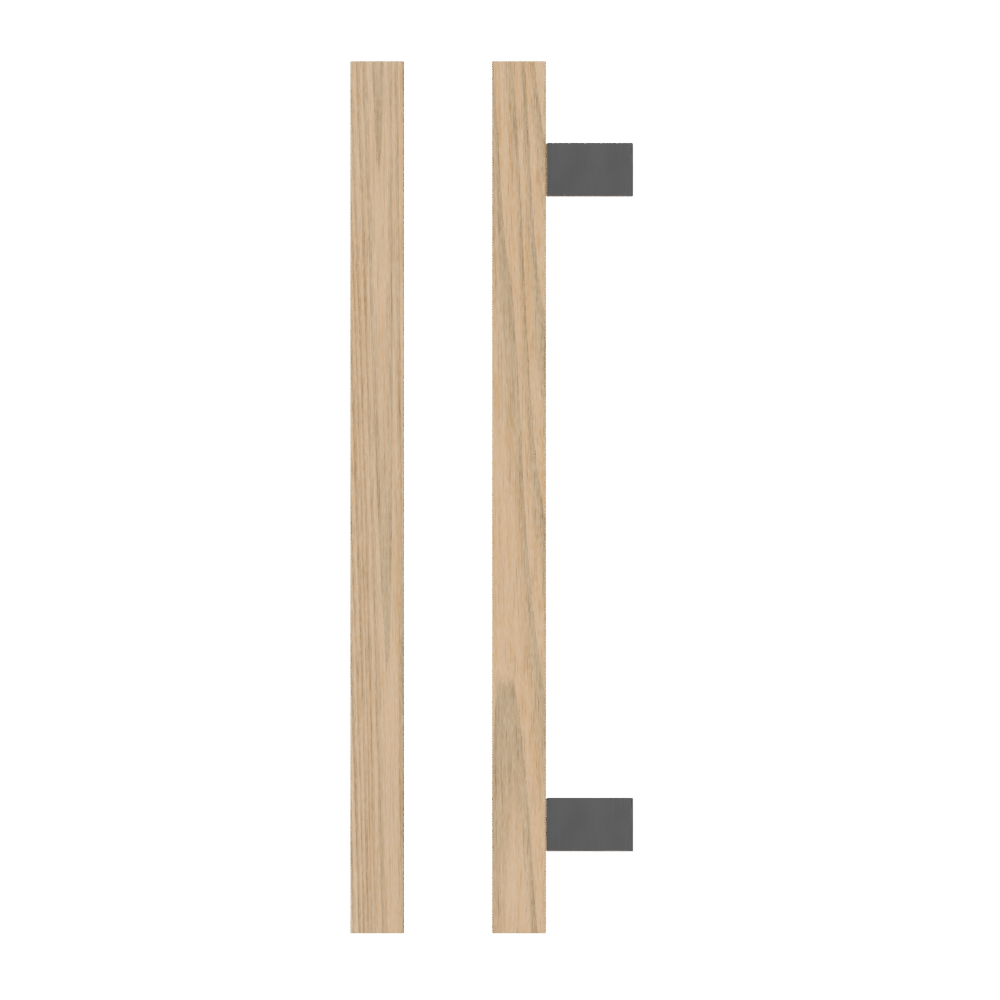Single T06-25 Timber Entrance Pull Handle, Tasmanian Oak, CTC600mm, H800mm x 25mm x 25mm x Projection 70mm, Coated in Hard Wax (accentuates rich colours) in Tasmanian Oak / Satin Anodised Nickel