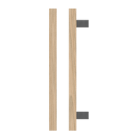 Timber T06 pull handle in Tasmanian Oak for Style Finish Doorware doors, single handle with natural wood grain finish.