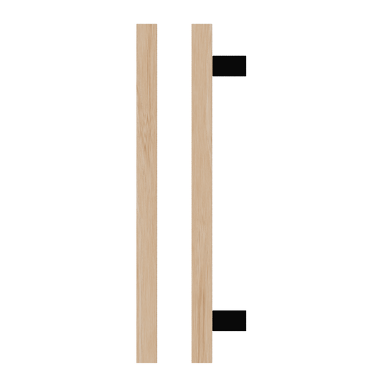 Single T06-25 Timber Entrance Pull Handle, Victorian Ash, CTC600mm, H800mm x 25mm x 25mm x Projection 70mm, in Raw Timber (ready to stain or paint) in Victorian Ash / Satin Anodised Gun Metal