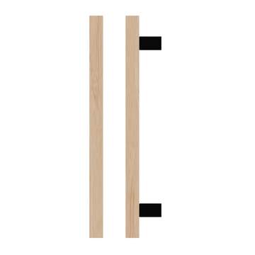 Single T06-25 Timber Entrance Pull Handle, Victorian Ash, CTC600mm, H800mm x 25mm x 25mm x Projection 70mm, in Raw Timber (ready to stain or paint) in Victorian Ash / Satin Anodised Gun Metal