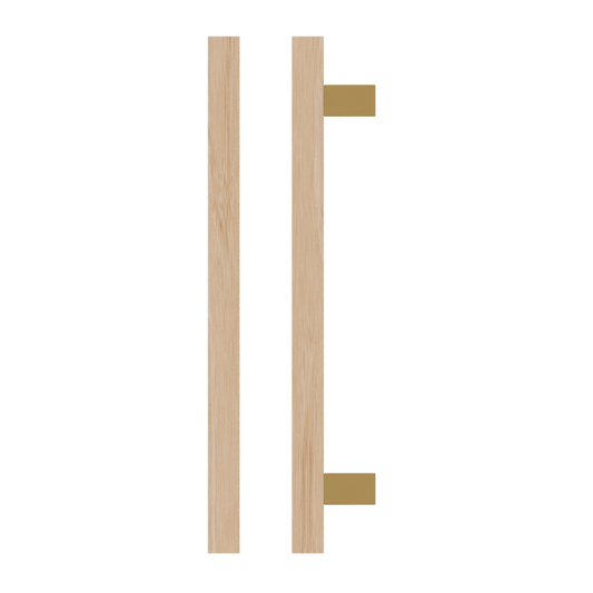 Single T06-25 Timber Entrance Pull Handle, Victorian Ash, CTC600mm, H800mm x 25mm x 25mm x Projection 70mm, Coated in Hard Wax (accentuates rich colours) in Victorian Ash / Satin Anodised Brass
