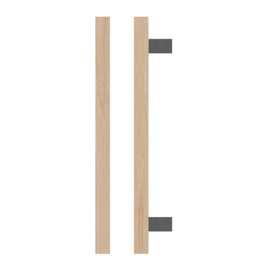 Single T06-25 Timber Entrance Pull Handle, Victorian Ash, CTC600mm, H800mm x 25mm x 25mm x Projection 70mm, in Raw Timber (ready to stain or paint) in Victorian Ash / Satin Anodised Nickel