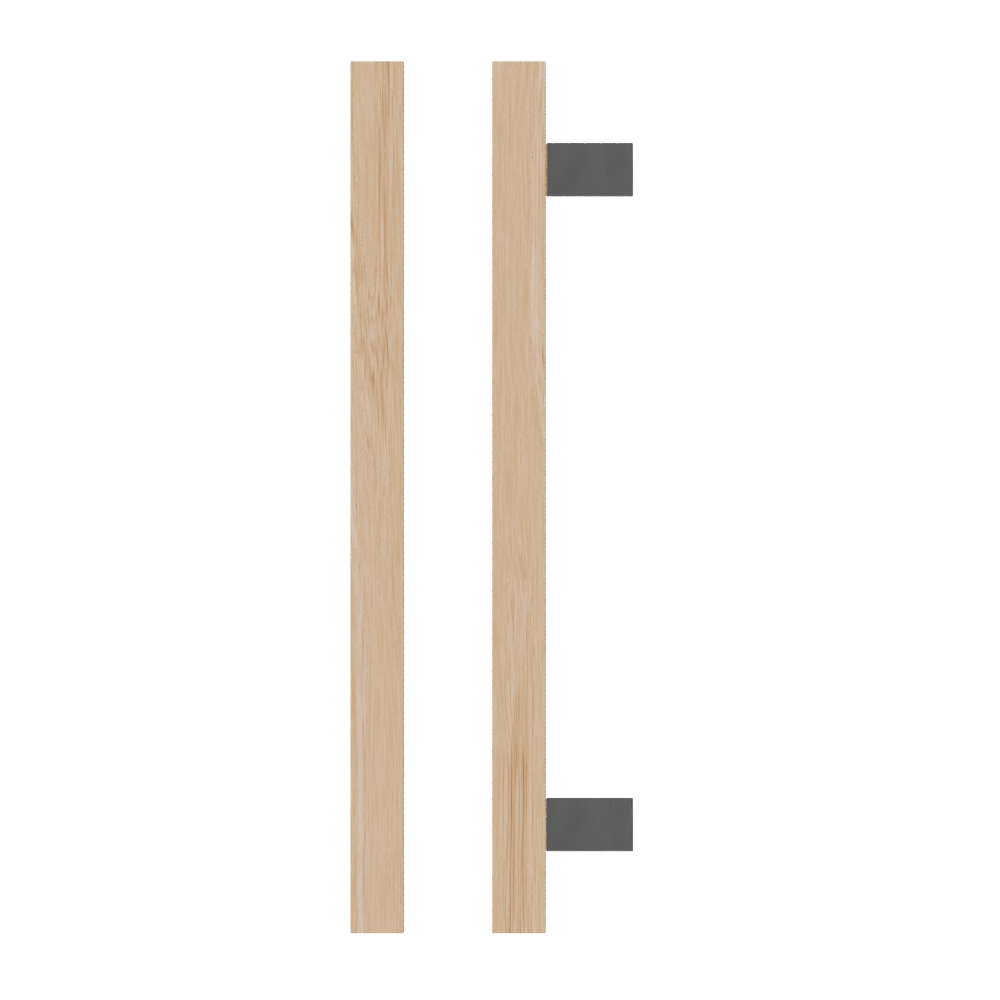 Single T06-25 Timber Entrance Pull Handle, Victorian Ash, CTC600mm, H800mm x 25mm x 25mm x Projection 70mm, Coated in Hard Wax (accentuates rich colours) in Victorian Ash / Satin Anodised Nickel
