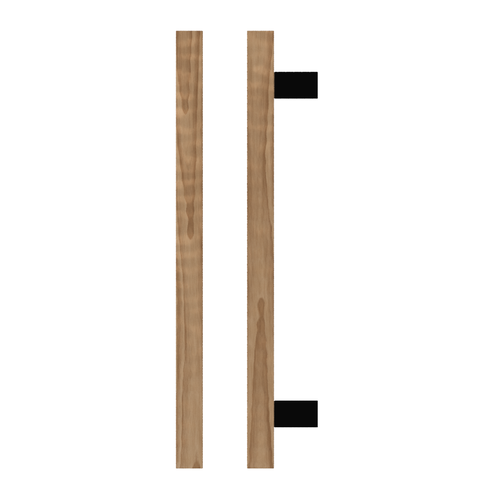 Single T06-25 Timber Entrance Pull Handle, American Walnut, CTC600mm, H800mm x 25mm x 25mm x Projection 70mm, Coated in Hard Wax (accentuates rich colours) in Black Walnut / Satin Anodised Gun Metal