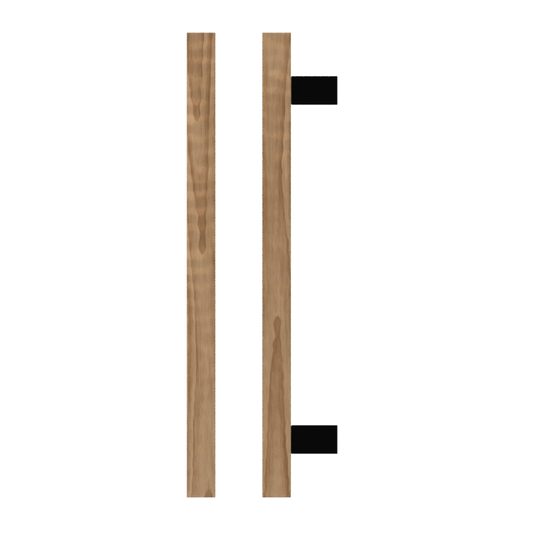 Single T06-25 Timber Entrance Pull Handle, American Walnut, CTC600mm, H800mm x 25mm x 25mm x Projection 70mm, Coated in Hard Wax (accentuates rich colours) in Black Walnut / Satin Anodised Gun Metal
