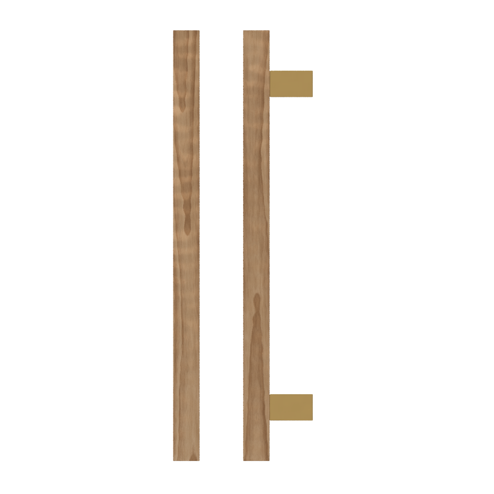 Single T06-25 Timber Entrance Pull Handle, American Walnut, CTC600mm, H800mm x 25mm x 25mm x Projection 70mm, Coated in Hard Wax (accentuates rich colours) in Black Walnut / Satin Anodised Brass