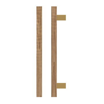 Single T06-25 Timber Entrance Pull Handle, American Walnut, CTC600mm, H800mm x 25mm x 25mm x Projection 70mm, Coated in Hard Wax (accentuates rich colours) in Black Walnut / Satin Anodised Brass