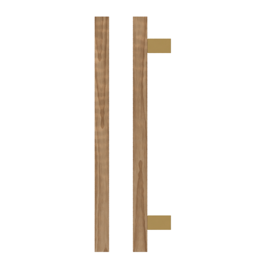 Single T06-25 Timber Entrance Pull Handle, American Walnut, CTC600mm, H800mm x 25mm x 25mm x Projection 70mm, Coated in Hard Wax (accentuates rich colours) in Black Walnut / Satin Anodised Brass