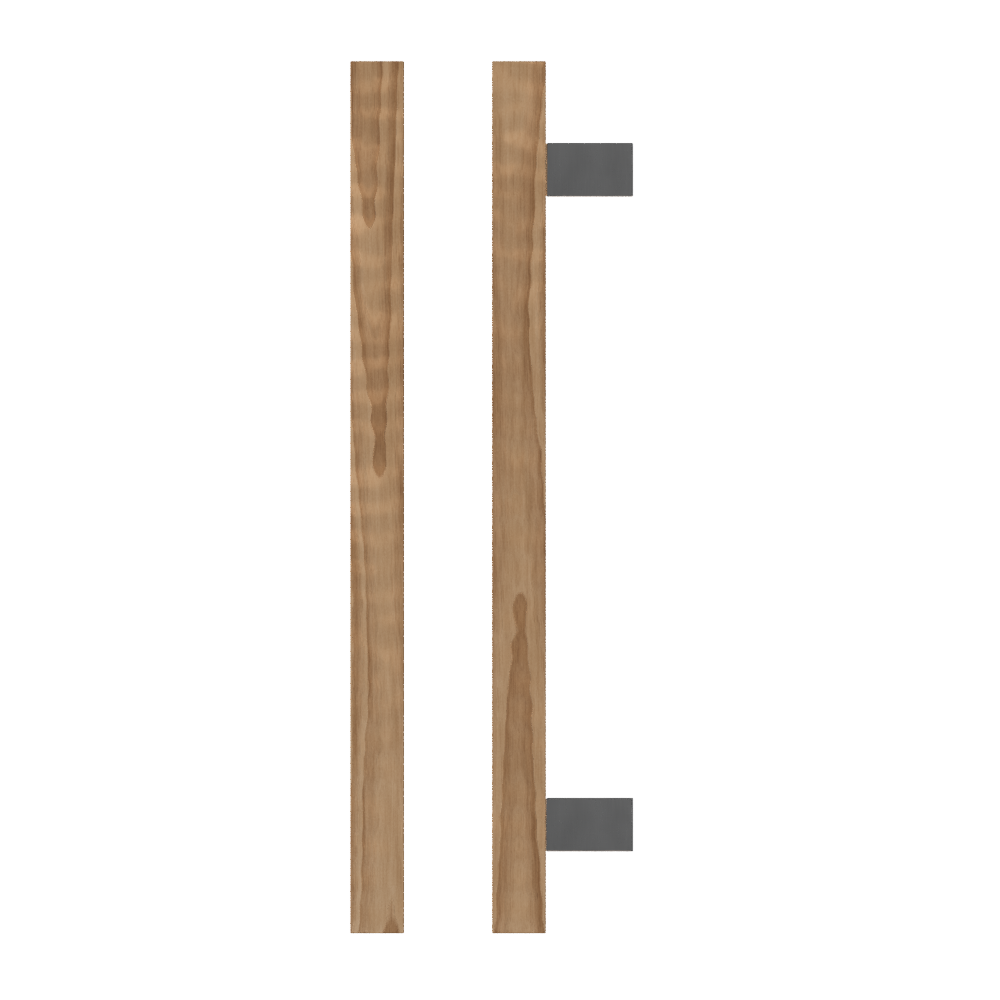Single T06-25 Timber Entrance Pull Handle, American Walnut, CTC600mm, H800mm x 25mm x 25mm x Projection 70mm, Coated in Hard Wax (accentuates rich colours) in Black Walnut / Satin Anodised Nickel