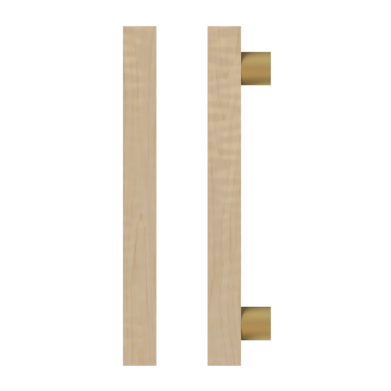 Single T07 Timber Entrance Pull Handle, American White Oak, CTC1000mm, H1200mm x 40mm x 40mm x Projection 85mm, Coated in Hard Wax (accentuates rich colours) in White Oak / Satin Anodised Brass