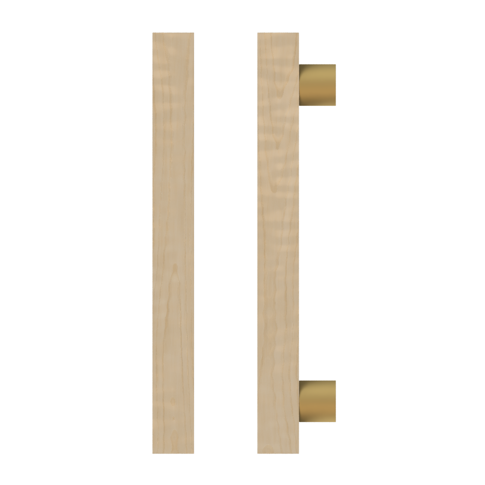 Single T07 Timber Entrance Pull Handle, American White Oak, CTC1000mm, H1200mm x 40mm x 40mm x Projection 85mm, Coated in Hard Wax (accentuates rich colours) in White Oak / Satin Anodised Brass