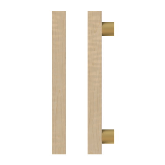 Single T07 Timber Entrance Pull Handle, American White Oak, CTC1000mm, H1200mm x 40mm x 40mm x Projection 85mm, Coated in Hard Wax (accentuates rich colours) in White Oak / Satin Anodised Brass