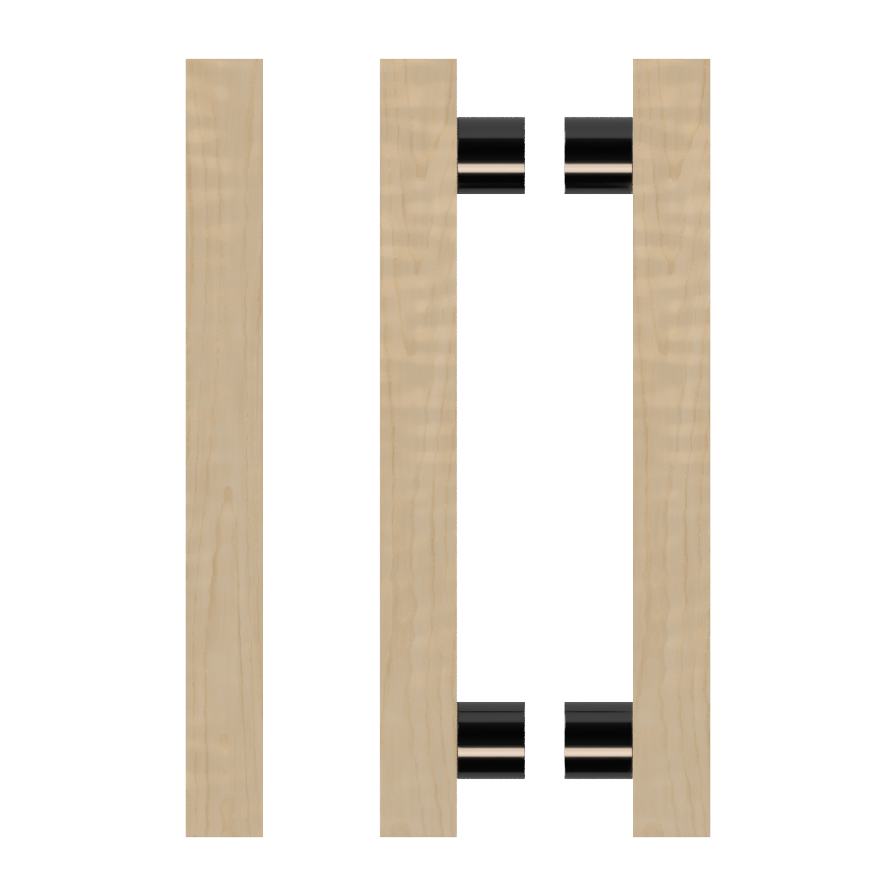 Pair of T07 Timber Pull Handles in American Oak by Style Finish Doorware, showcasing natural wood grain and sleek design