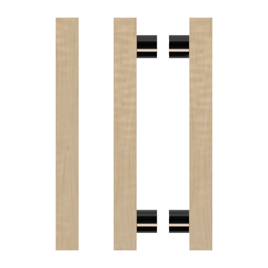 Pair T07 Timber Entrance Pull Handle, American White Oak, Back to Back Pair, CTC1000mm, H1200mm x 40mm x 40mm x Projection 85mm, Coated in Hard Wax (accentuates rich colours) in White Oak / Satin Anodised Gun Metal