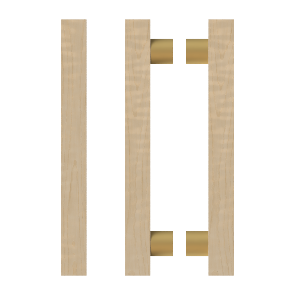 Pair T07 Timber Entrance Pull Handle, American White Oak, Back to Back Pair, CTC1000mm, H1200mm x 40mm x 40mm x Projection 85mm, Coated in Hard Wax (accentuates rich colours) in White Oak / Satin Anodised Brass