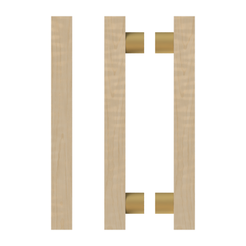 Pair T07 Timber Entrance Pull Handle, American White Oak, Back to Back Pair, CTC1000mm, H1200mm x 40mm x 40mm x Projection 85mm, Coated in Hard Wax (accentuates rich colours) in White Oak / Satin Anodised Brass