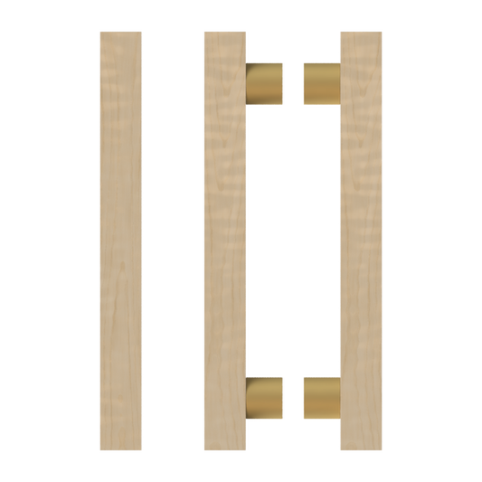 Pair T07 Timber Entrance Pull Handle, American White Oak, Back to Back Pair, CTC1000mm, H1200mm x 40mm x 40mm x Projection 85mm, Coated in Hard Wax (accentuates rich colours) in White Oak / Satin Anodised Brass