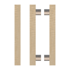 Pair of T07 Timber Pull Handles in American Oak by Style Finish Doorware, showcasing the natural wood grain and sleek design