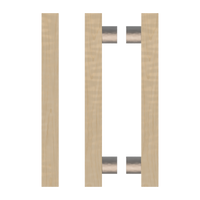 Pair of T07 Timber Pull Handles in American Oak by Style Finish Doorware, showcasing the natural wood grain and sleek design
